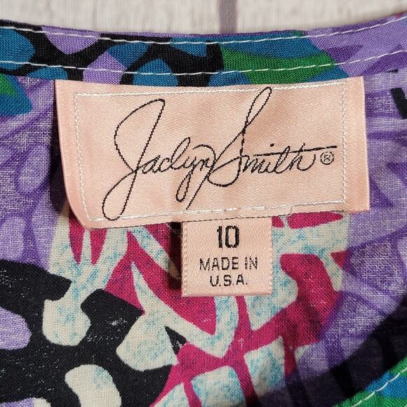 Vintage 90s Jaclyn Smith Boxy Fit Tropical Print Tie Front Blouse, size 10 - Picture 4 of 6